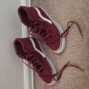 Vans Maroon High-Top Sneakers with White Stripe